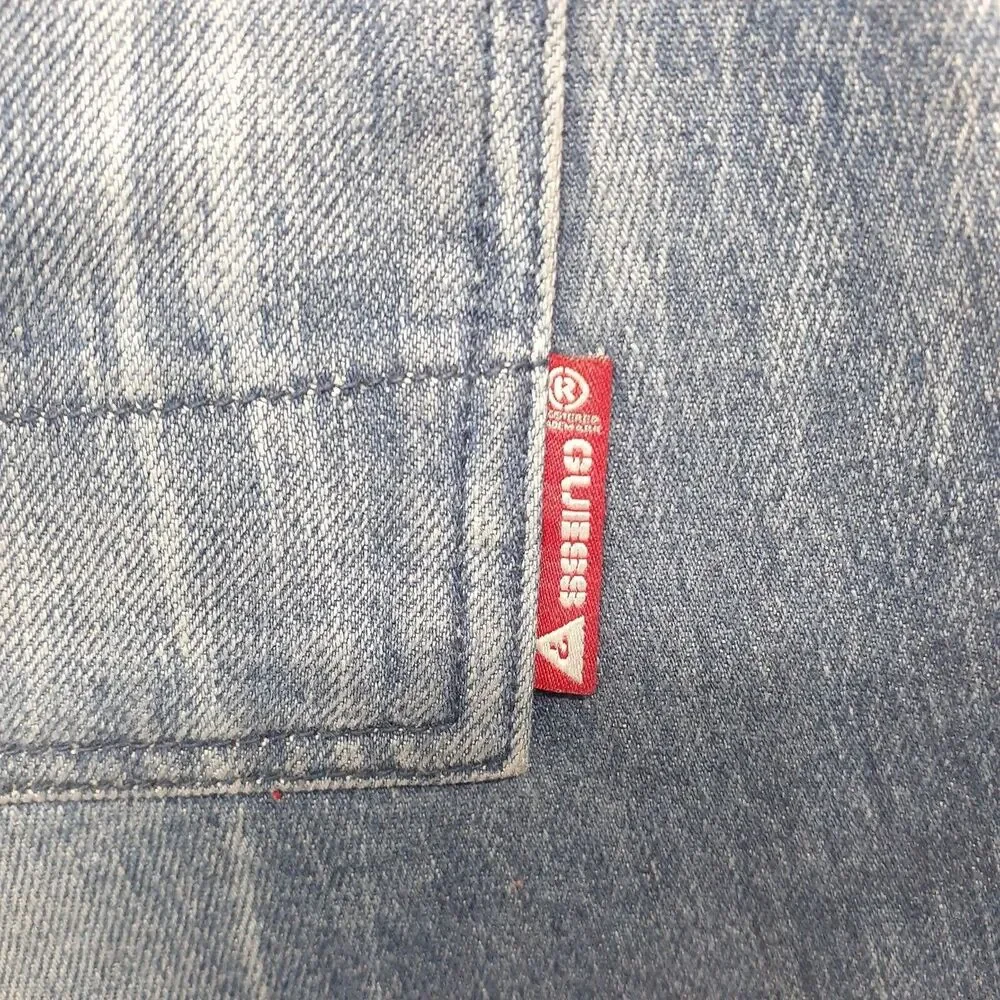 Guess Red Label Mens Denim Button Fly Wide Leg Distressed Size 38x34 Y2K Grunge